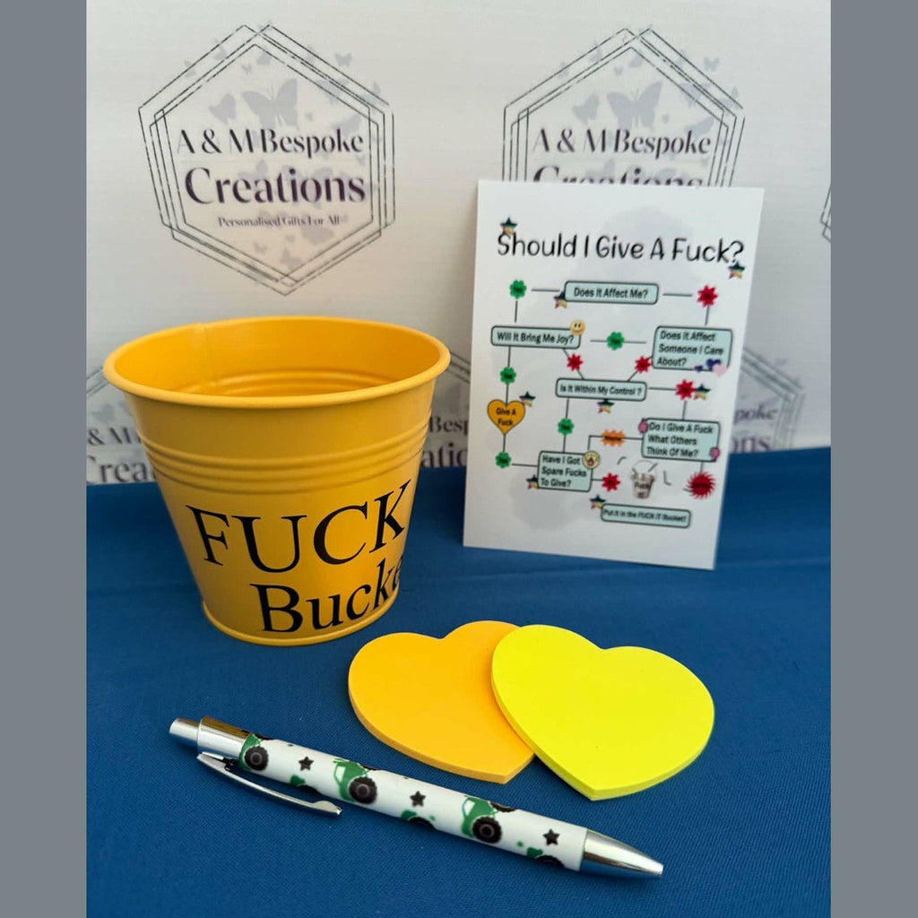 A hilarious “Fuck It Bucket” complete with a matching decision‑making flowchart. The perfect novelty gift for anyone who needs a laugh, a reset, or a place to put all the things they simply don’t give a f*ck about.