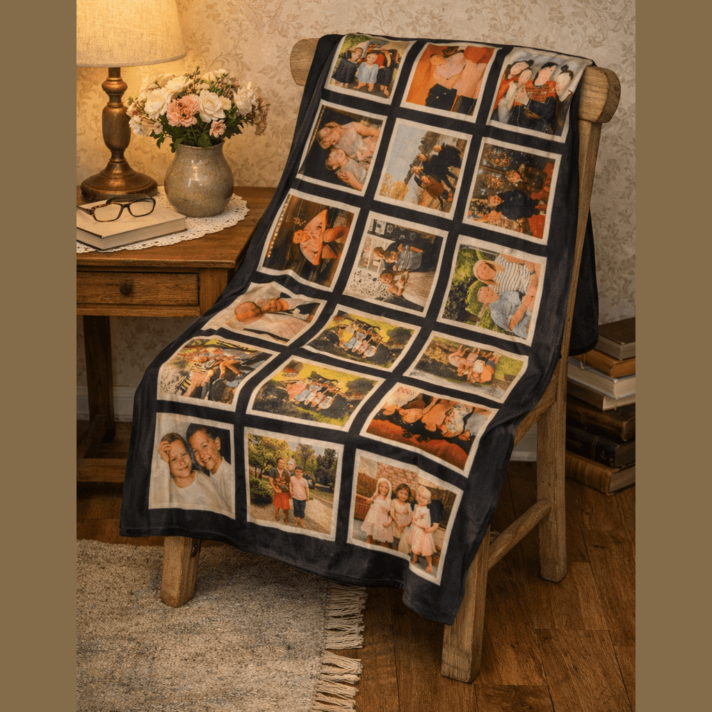 Wrap your favourite memories around you with a beautifully personalised 20‑panel photo blanket. Soft, cosy, and perfect for gifting — handmade with love in Hull.