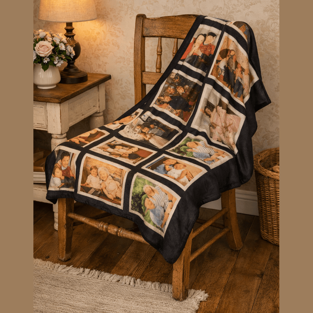 Wrap your favourite memories around you with a beautifully personalised 20‑panel photo blanket. Soft, cosy, and perfect for gifting — handmade with love in Hull.
