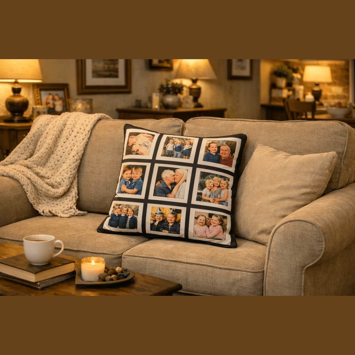 Personalised 9-Panel Photo Cushion – Custom Memory Gift, Handmade in Hull