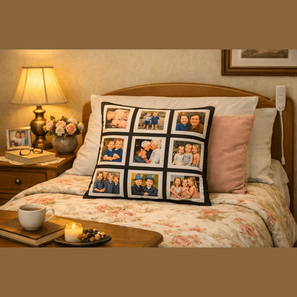 Personalised 9-Panel Photo Cushion – Custom Memory Gift, Handmade in Hull