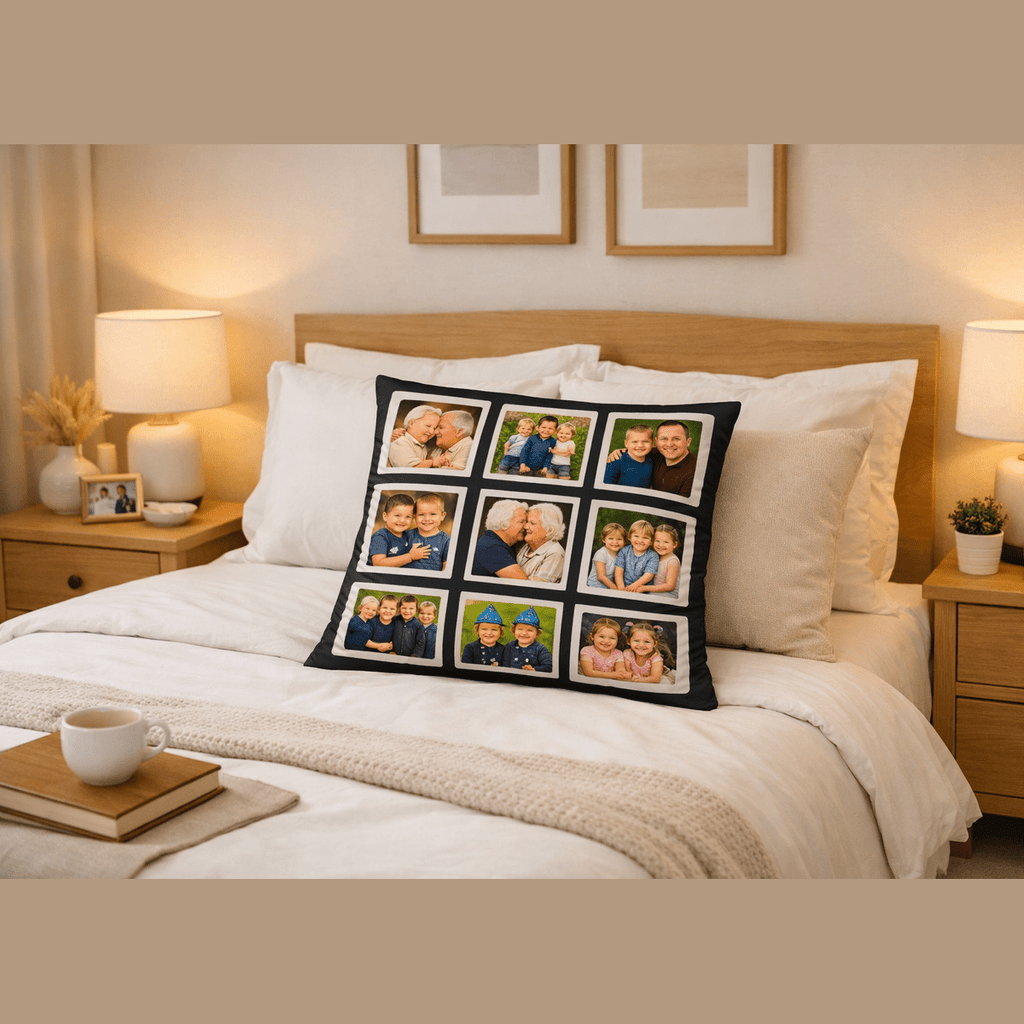 Personalised 9-Panel Photo Cushion – Custom Memory Gift, Handmade in Hull