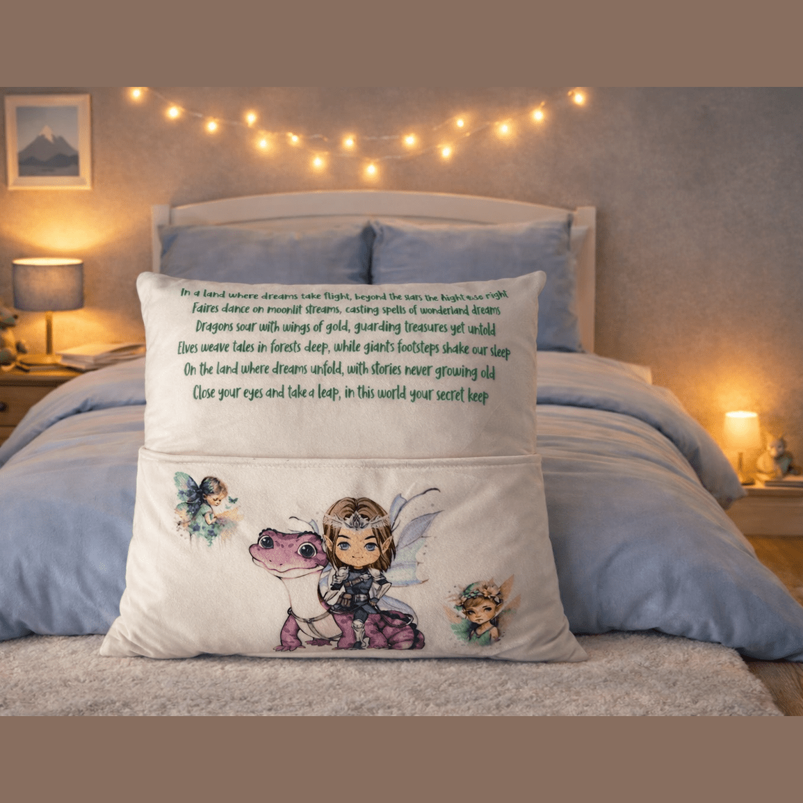 Personalised Book Cushion with Pocket – Children’s Reading Gift, Any Name & Design