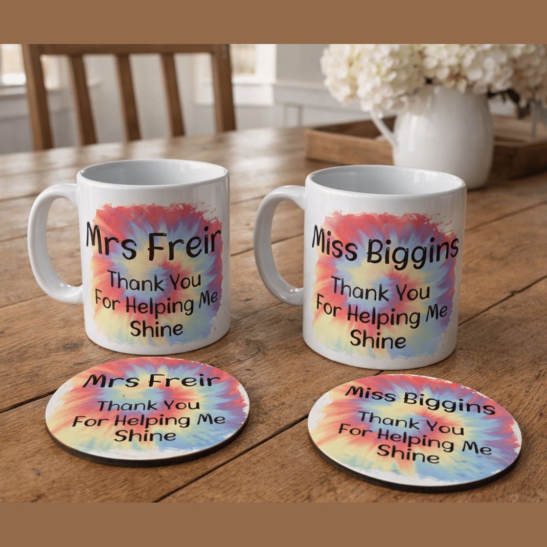Personalised Mug & Coaster Set – Handmade Teacher & Gift Mug, Any Name or Photo