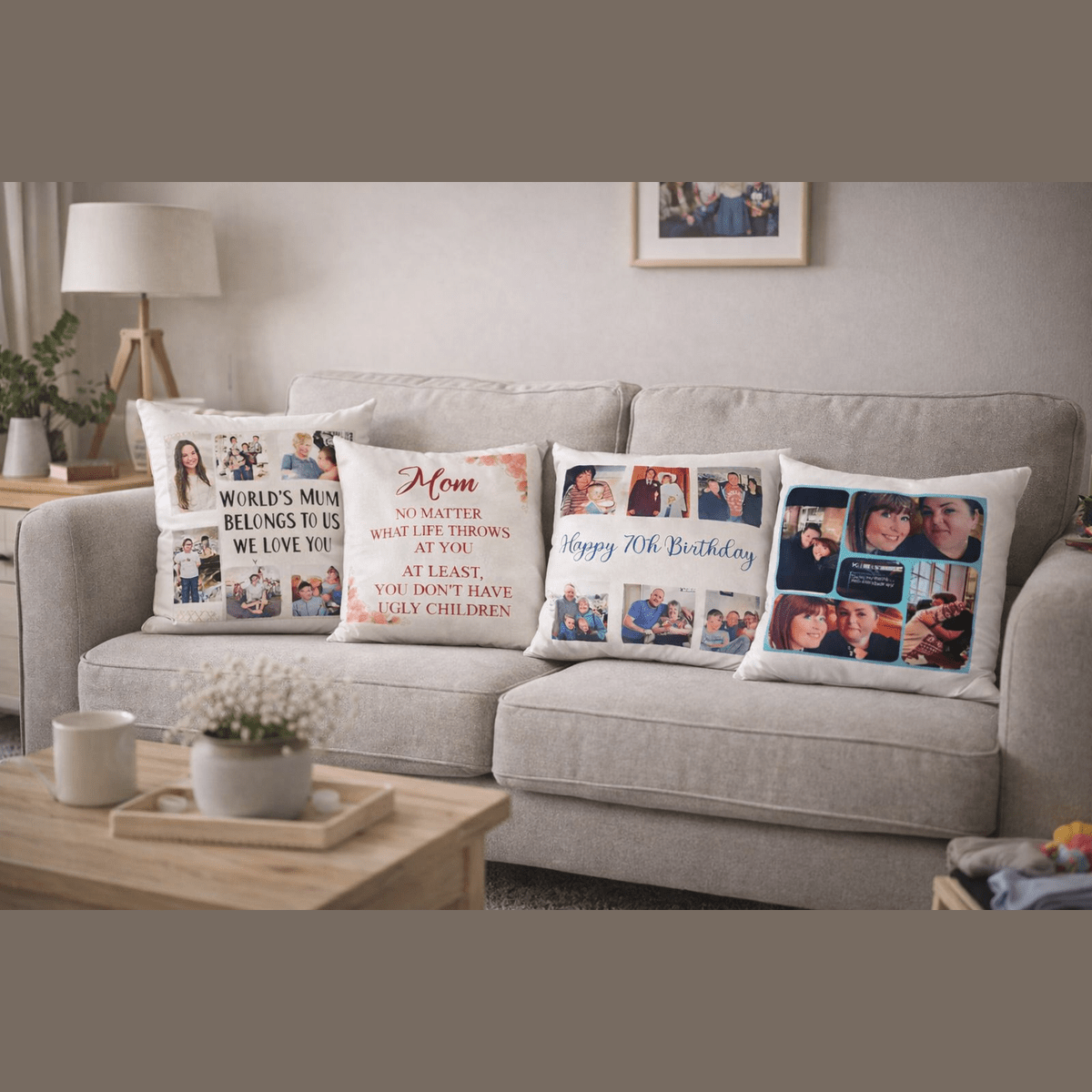 A beautifully soft white personalised cushion, perfect for adding a cosy touch to any room. Add any name, message, photo or design to create a unique keepsake.