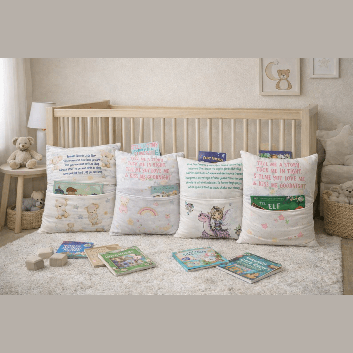 Personalised Book Cushion with Pocket – Children’s Reading Gift, Any Name & Design