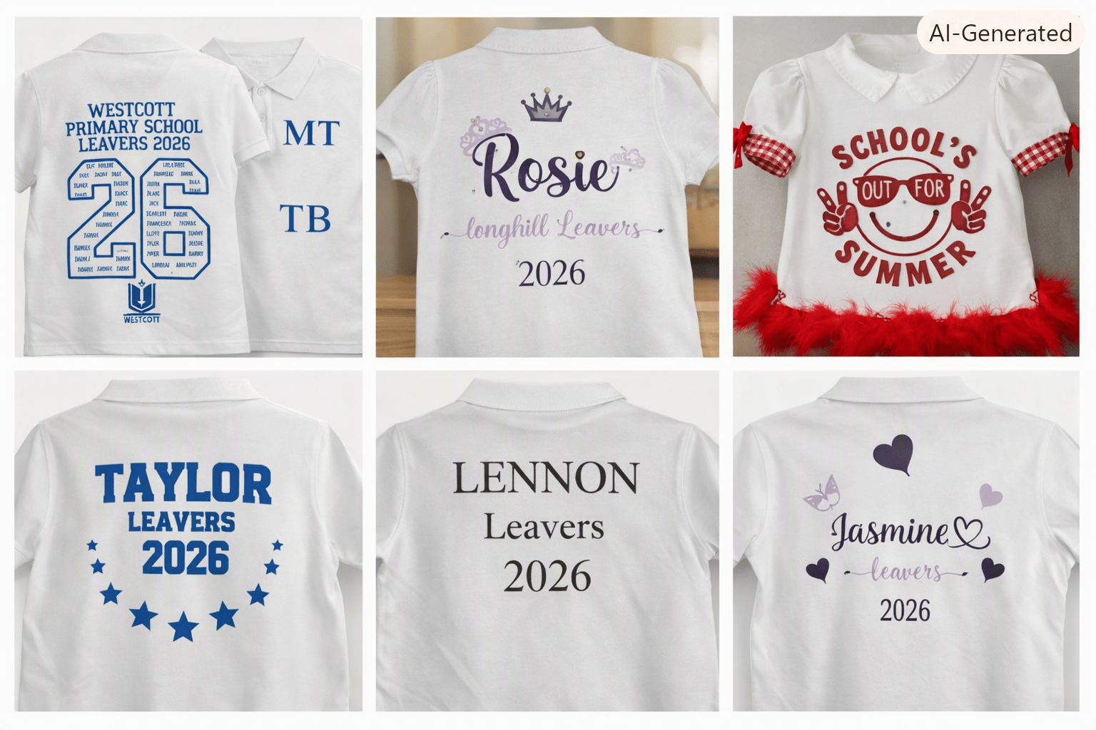 Personalised Leavers Tops – Bespoke Year 6 & Year 11 Designs | Custom School Names & Diamanté Options