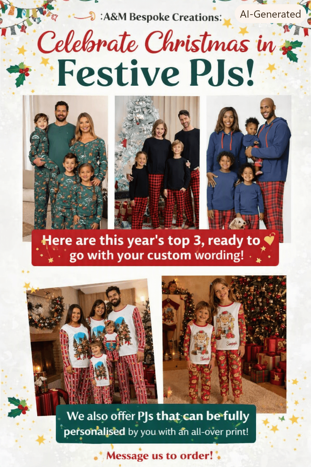 Personalised Christmas Pyjamas – Custom Wording or Full All‑Over Print