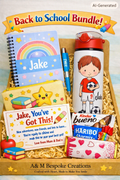 Personalised Back‑to‑School Bundle – Notebook, Water Bottle & Encouragement Card